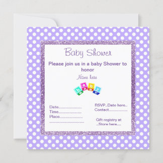 LILA POLKA DOT blockiert Glitzer BABY SHOWER Einladung