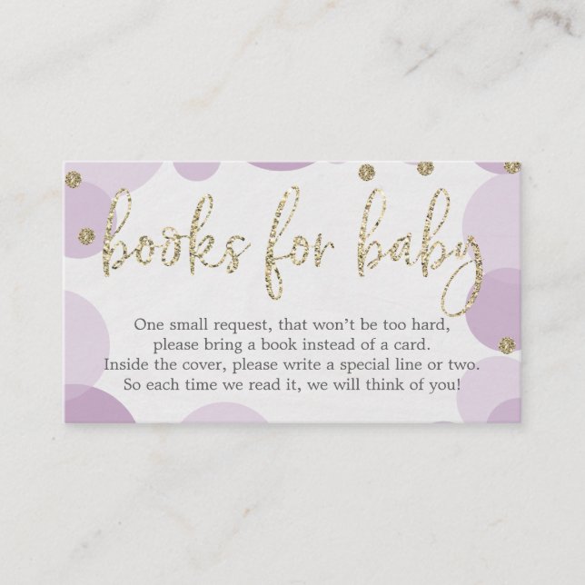 Lila Polka Dot Book Request Baby Dusche Einladung (Vorderseite)