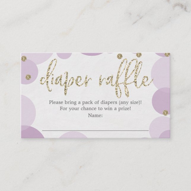 Lila Polka Dot Diaper Raffle Baby Duschkarte Begleitkarte (Vorderseite)