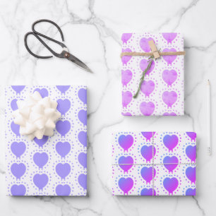 Lila Polka Dot Heart Abstrakter Besondere Anlass Geschenkpapier Set