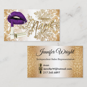 Lila Polka Dot Lips & Gold Visitenkarte