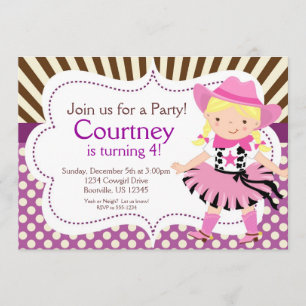 Lila Polka Dot Little Cowgirl Geburtstagsparty Einladung