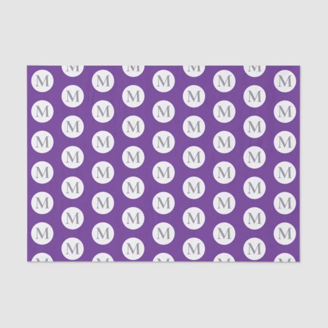 Lila Polka Dot Monogramm Seidenpapier (Vorderseite)