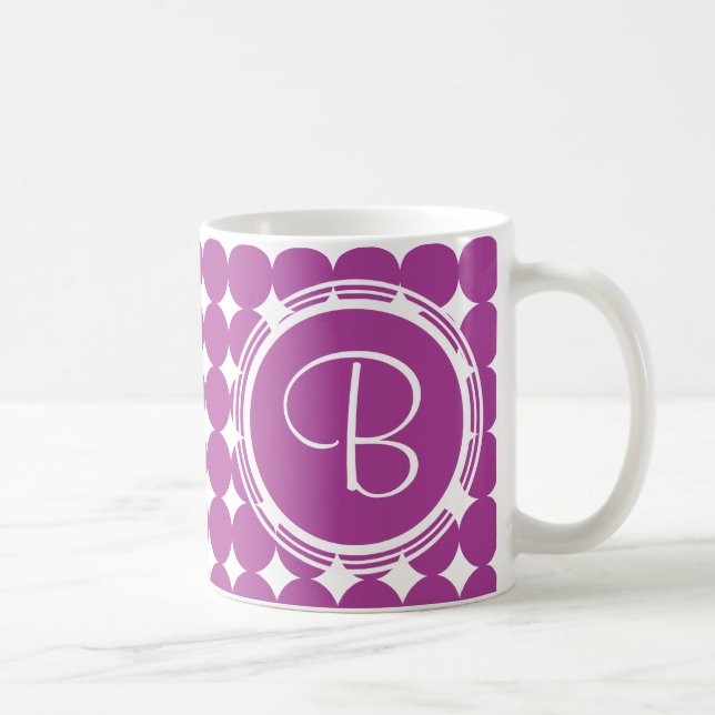 Lila Polka Dot Monogramm Tasse (Rechts)