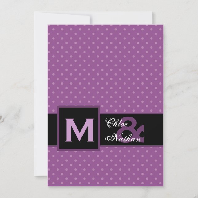 Lila Polka-Dot-Muster Monogramm-Hochzeitsvorlage Einladung (Vorderseite)