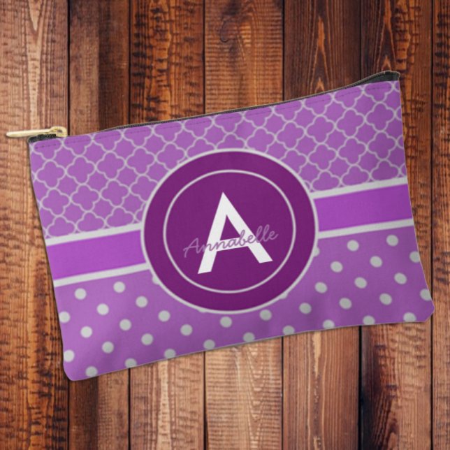 Lila Polka Dot Quatrefoil Zubehörtasche (Von Creator hochgeladen)