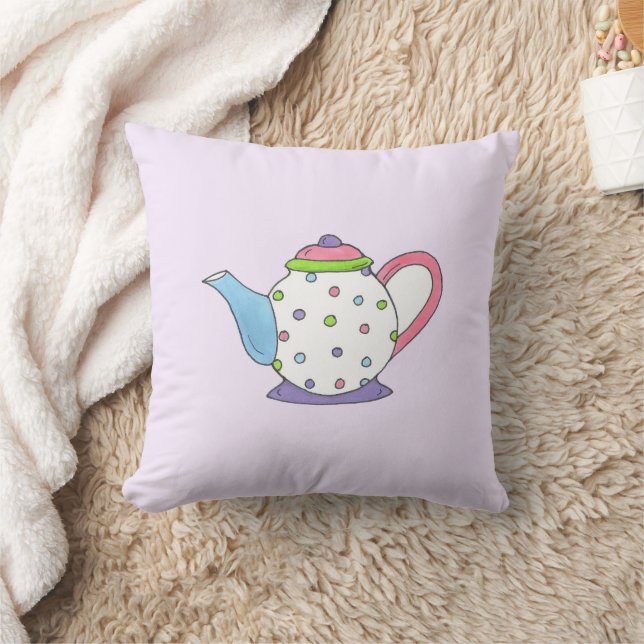 Lila Polka Dot Tee Party Pot Teapot Design Kissen (Decke)
