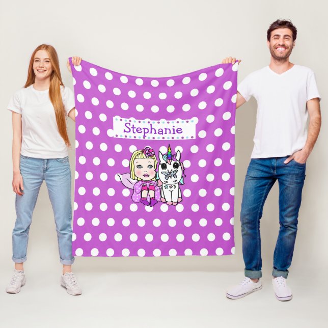 Lila Polka Dot Unicorn und Fairy Blanket Fleecedecke (Beispiel)