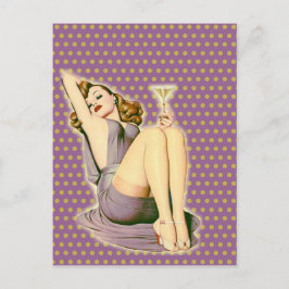 lila Polka dots Martini Rockabilly Button up Girl Postkarte
