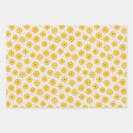 Lila Polka-Dots mit gelben Blüten, handgezeichnet Geschenkpapier Set