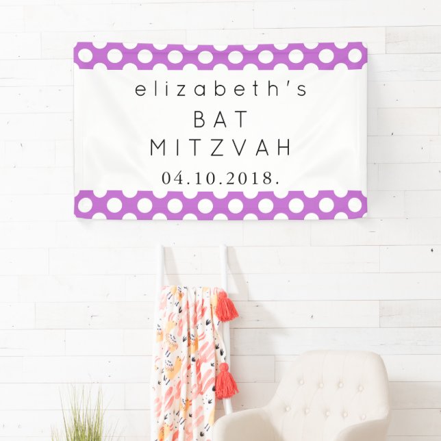 Lila Polka Dots, Polka Dot Pattern, Bat Mitzvah Banner (Insitu)