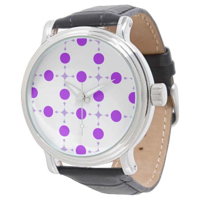 Lila Polka Dots, Polka Dot Pattern, Dots, Dotter Armbanduhr (Schrägansicht)