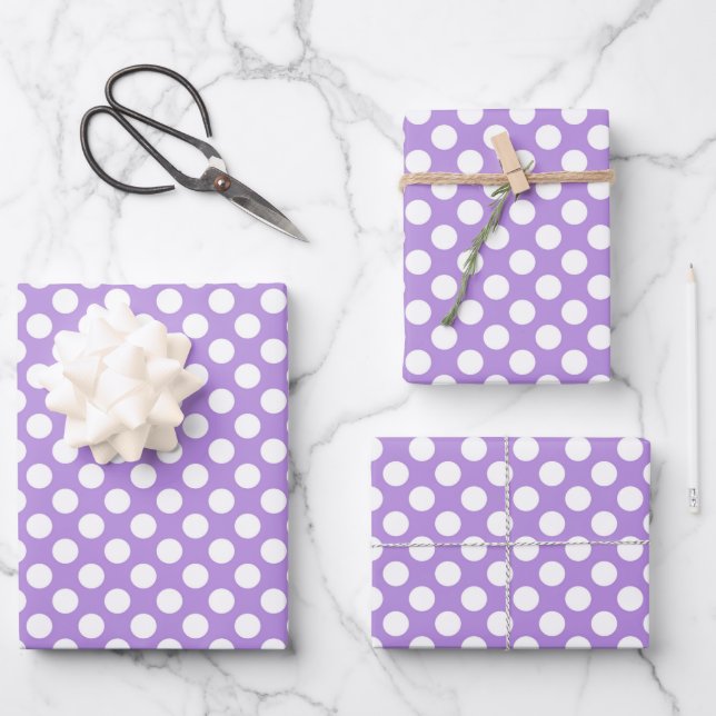 Lila Polka Dots, Polka Dot Pattern, Dots, Dotter Geschenkpapier Set (Vorderseite)
