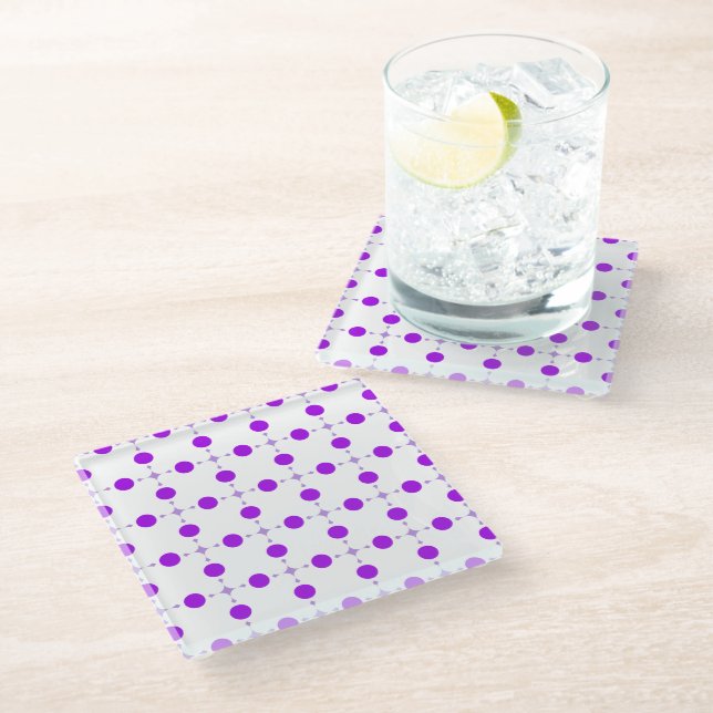 Lila Polka Dots, Polka Dot Pattern, Dots, Dotter Glasuntersetzer (Schrägansicht)