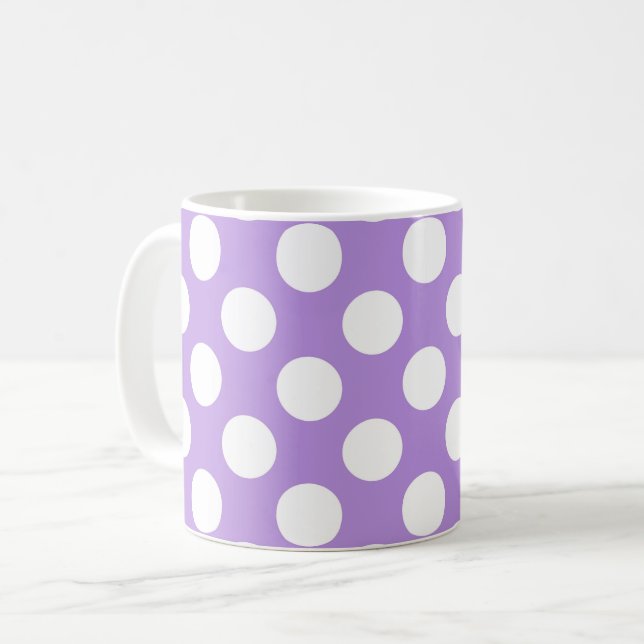 Lila Polka Dots, Polka Dot Pattern, Dots, Dotter Kaffeetasse (Vorderseite Links)