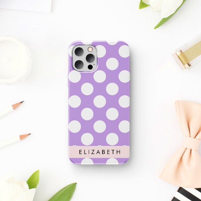Lila Polka Dots, Polka Dot Pattern, Ihr Name iPhone 16 Hülle (Von Creator hochgeladen)
