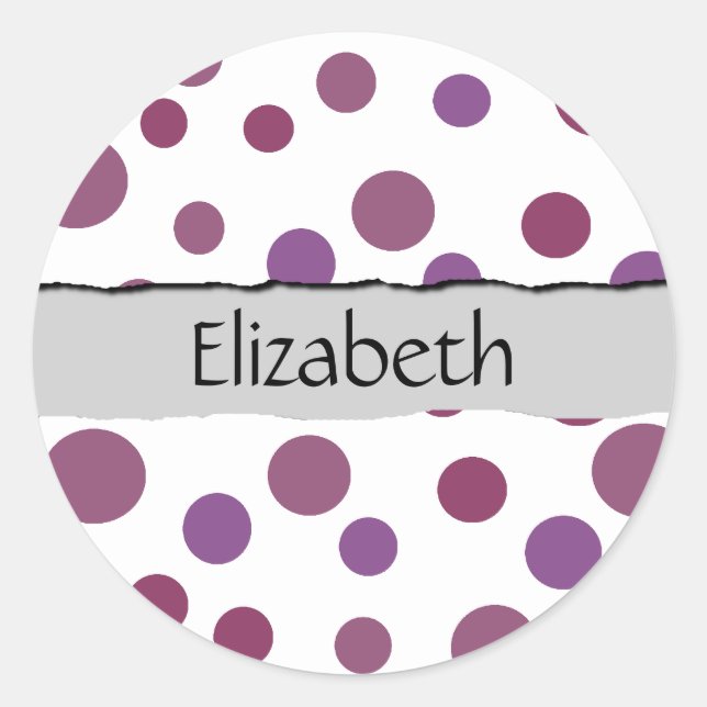 Lila Polka Dots, Polka Dot Pattern, Ihr Name Runder Aufkleber (Vorderseite)