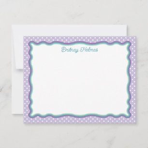 Lila Polka Dots und Wavy Frame Add Name Mitteilungskarte