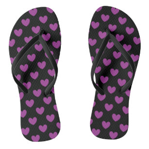 Lila Polka-Herzen auf schwarz Flip Flops
