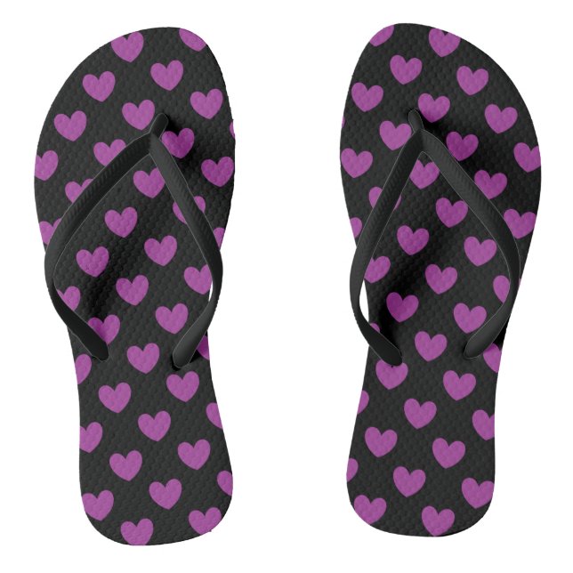 Lila Polka-Herzen auf schwarz Flip Flops (Fußbett)