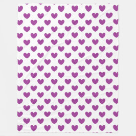 Lila Polka-Herzen auf Weiß Fleecedecke
