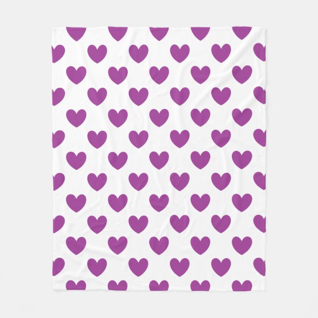 Lila Polka-Herzen auf Weiß Fleecedecke (Vorderseite)