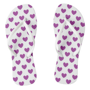 Lila Polka-Herzen auf Weiß Flip Flops