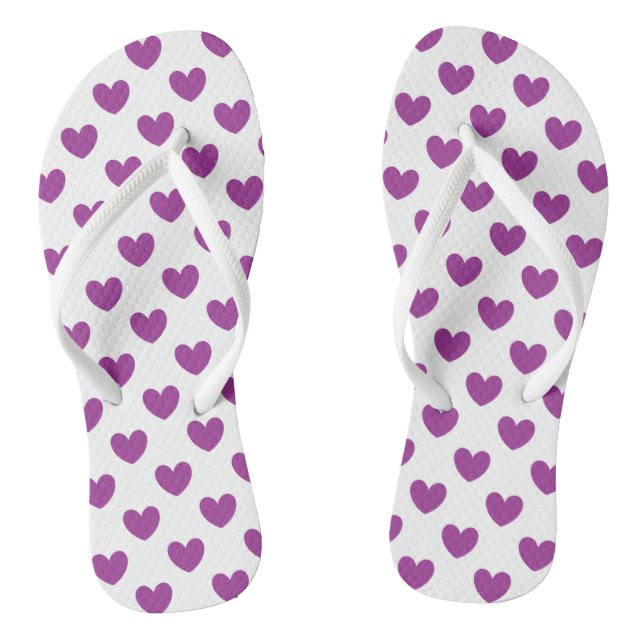 Lila Polka-Herzen auf Weiß Flip Flops (Fußbett)