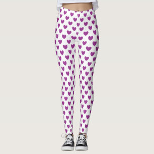 Lila Polka-Herzen auf Weiß Leggings