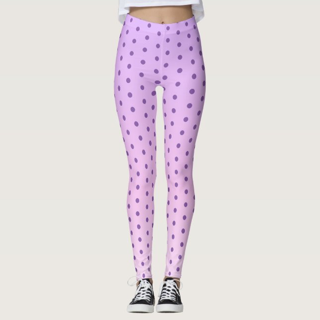 Lila Polka-Punkt auf Girly Pink und Lilac Leggings (Vorderseite)