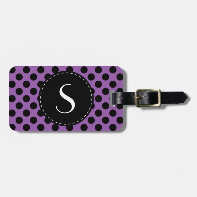 Lila Polka-Punkt-Monogramm personalisiert Gepäckanhänger (Vorderseite horizontal)
