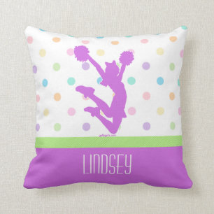 Lila Polka-Punkt Pastellbeifall/Pom mit Monogramm Kissen