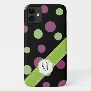 Lila Polka-Punkte, grüne Polka-Punkte, Monogramm Case-Mate iPhone Hülle