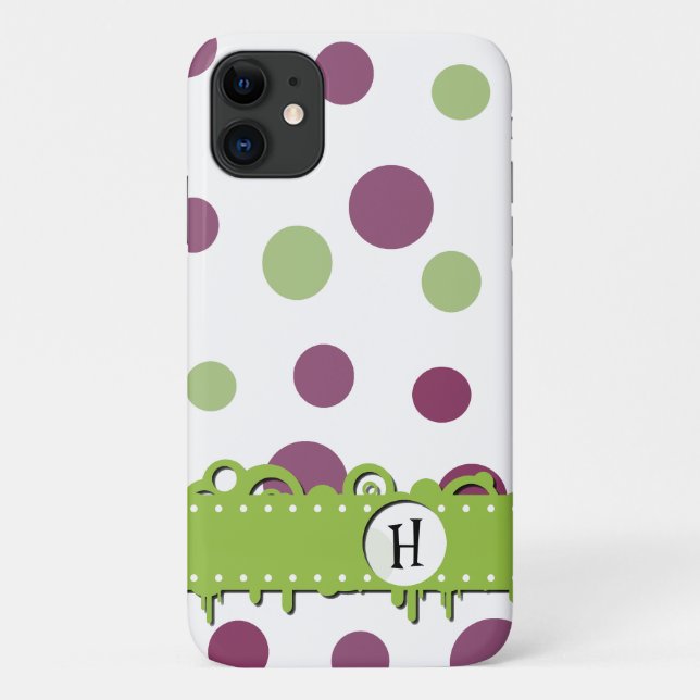 Lila Polka-Punkte, grüne Polka-Punkte, Monogramm Case-Mate iPhone Hülle (Rückseite)