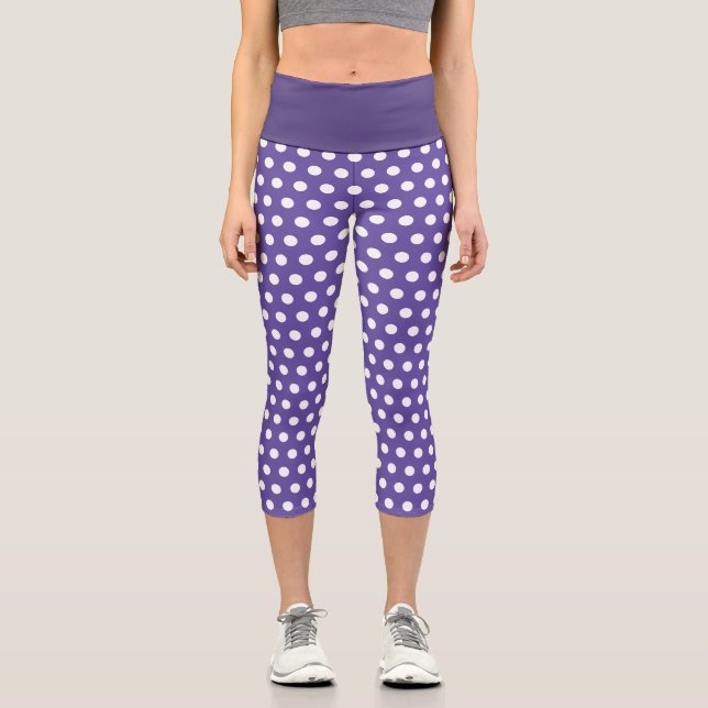 Lila Polka-Punktmuster Capri Leggings (Vorderseite)