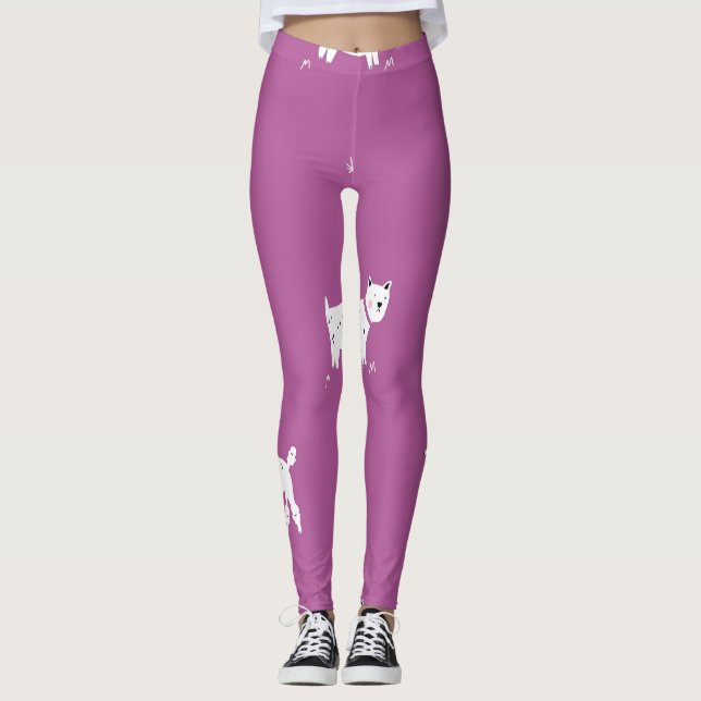 Lila Poodle: monochromes Retro-Muster Leggings (Vorderseite)