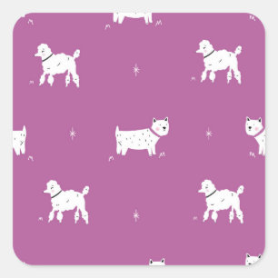 Lila Poodle: monochromes Retro-Muster Quadratischer Aufkleber