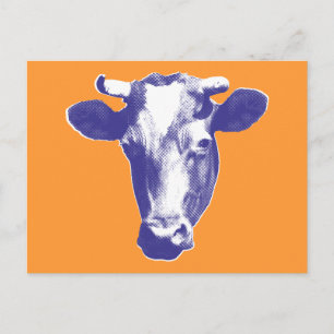Lila Pop-Art-Kuh-Grafik Postkarte
