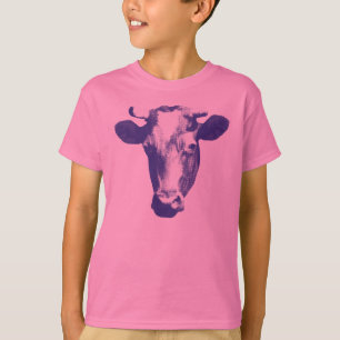 Lila Pop-Art-Kuh-Grafik T-Shirt