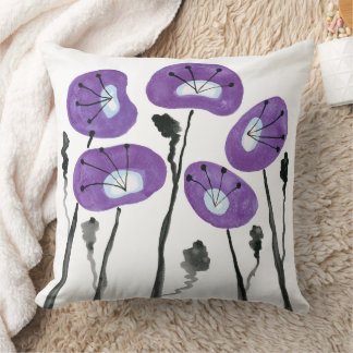 Lila Poppies Boho Moderne Aquarellfarben Blume Kissen