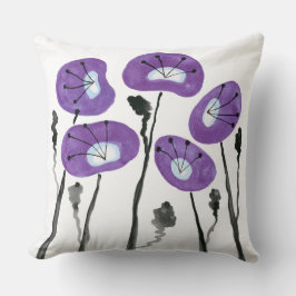 Lila Poppies Boho Moderne Aquarellfarben Blume Kissen