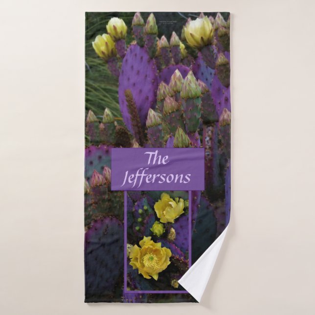 Lila Prickly Birne Opuntia Kaktus Gelbe Blüten Badehandtuch (Badehandtuch)