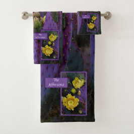 Lila Prickly Birne Opuntia Kaktus Gelbe Blüten Badhandtuch Set