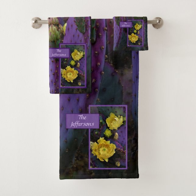 Lila Prickly Birne Opuntia Kaktus Gelbe Blüten Badhandtuch Set (Insitu)