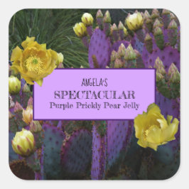 Lila Prickly Pear Cactus Jelly Jar Labels Quadratischer Aufkleber