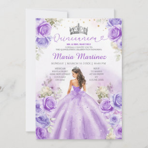 Lila Princess-Kleider Blumensilber Quinceañera Einladung