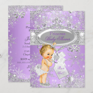 Lila Princess Winter Baby Dusche Blonde Einladung