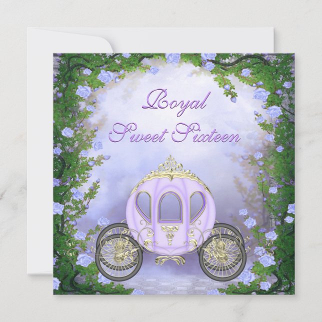Lila Prinzessin Carriage Enchanted Sweet 16 Einladung (Vorderseite)