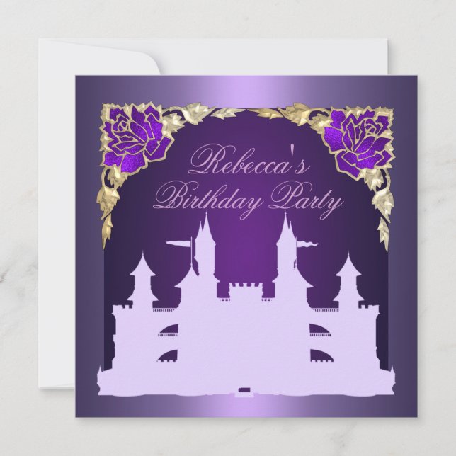 Lila Prinzessin Castle Birthday Invitation Einladung (Vorderseite)
