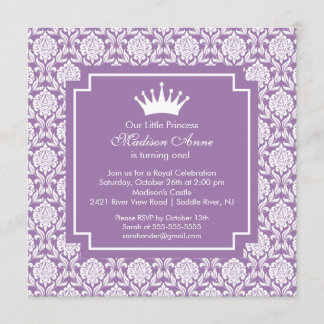 Lila Prinzessin Crown Geburtstagspartei Einladung